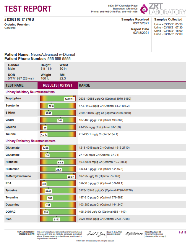 Neurotransmitter Test Kit – At‑Home Urine Analysis for Mood, Sleep & Stress
