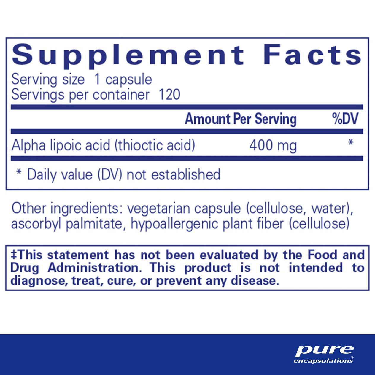 Alpha Lipoic Acid 400 mg.