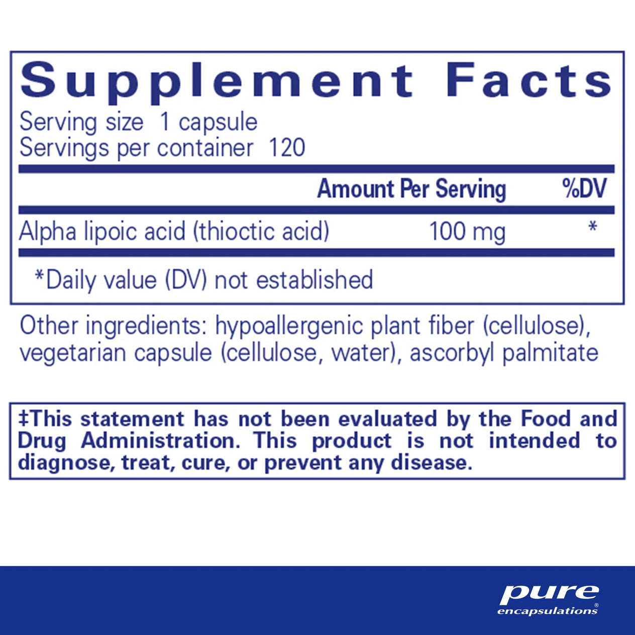 Alpha Lipoic Acid 100 mg.