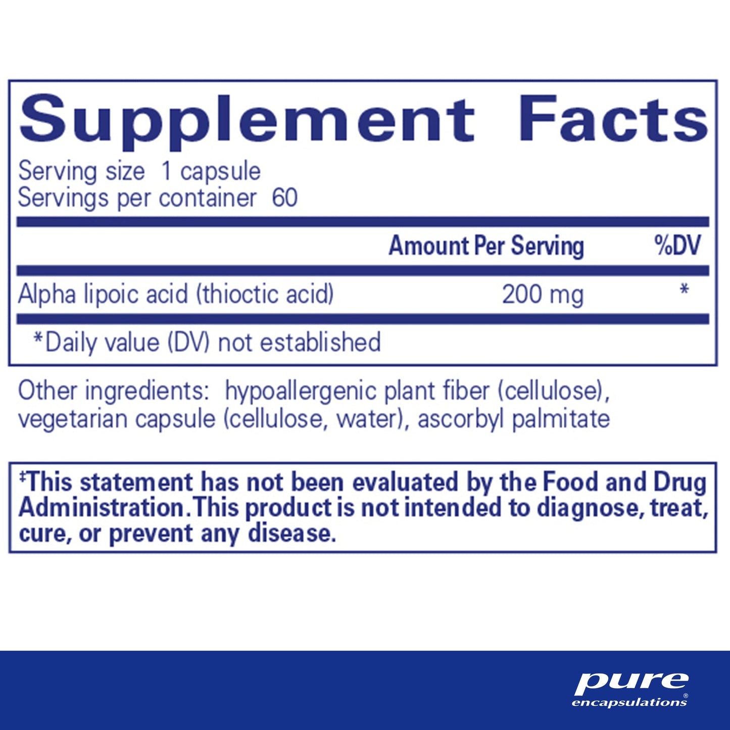 Alpha Lipoic Acid 200 mg.